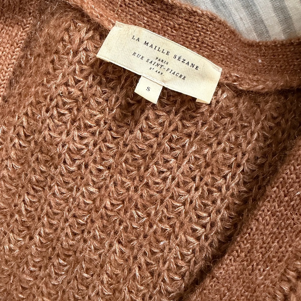 Sezane Brown V-Neck Cardigan Sweater - Picture 3 of 4